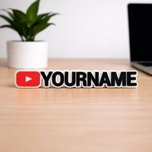 Custom YouTube Name Plate – 3D Printed Desk Sign with Logo